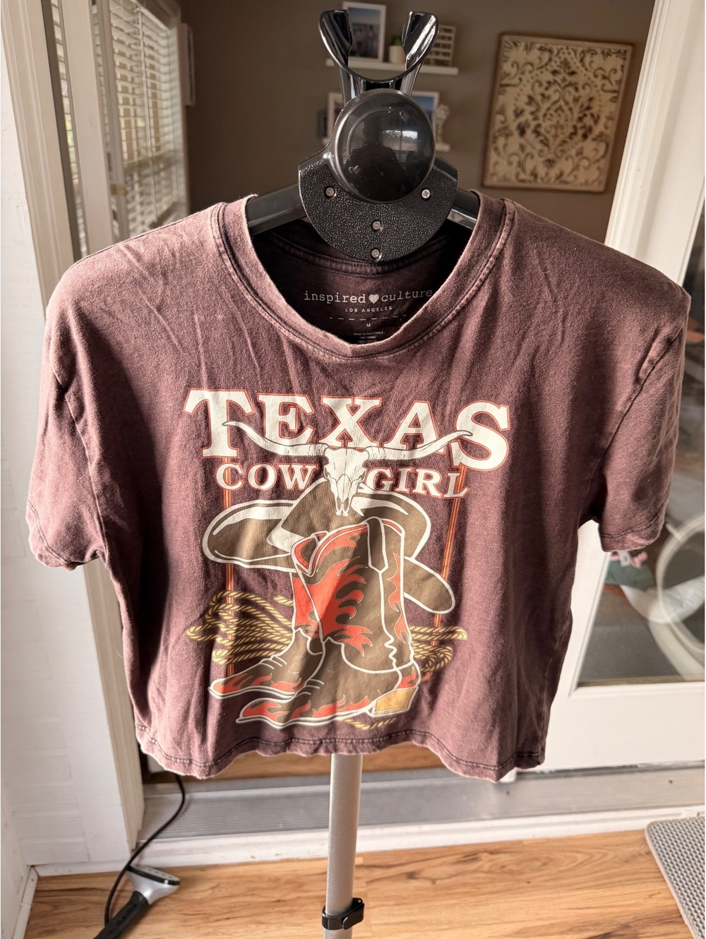 Inspired Culture Texas Cowgirl Graphic T-Shirt Women M Brown Cotton